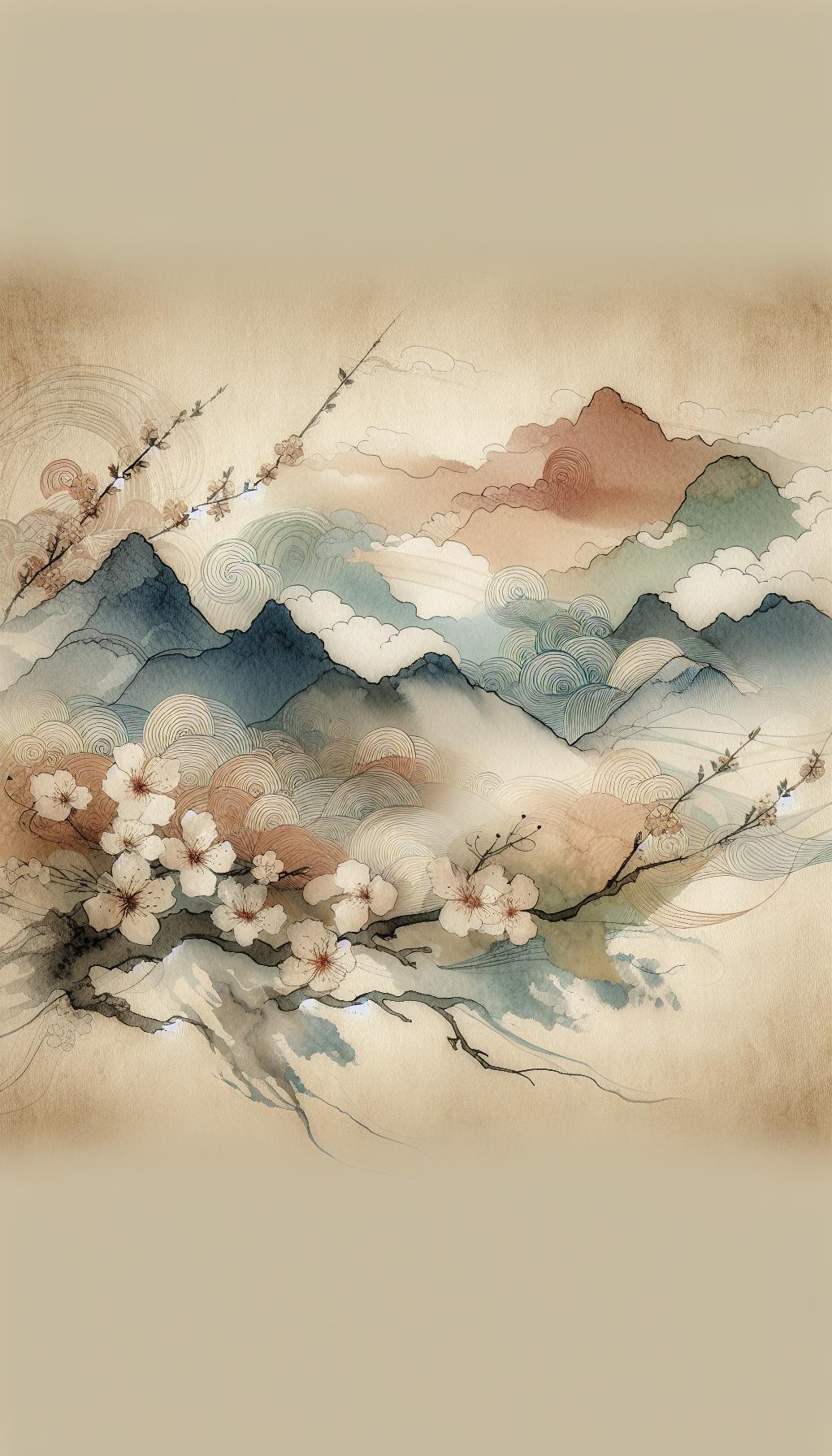 Serenum Natura Japanese Watercolor: Modern Aesthetic with Sandstone