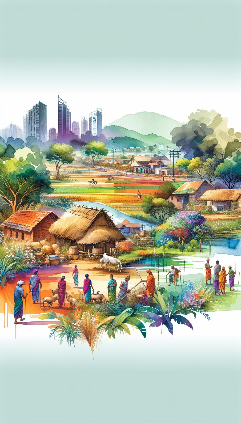 Pristine Seraphic Landscape Art: Indian Nature and Modern Villages