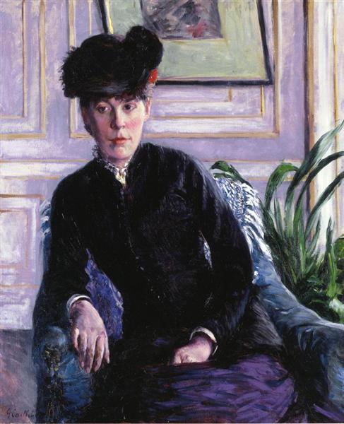 Portrait of a Young Woman in an Interior by Gustave Caillebotte Impressionism Art dated 1877