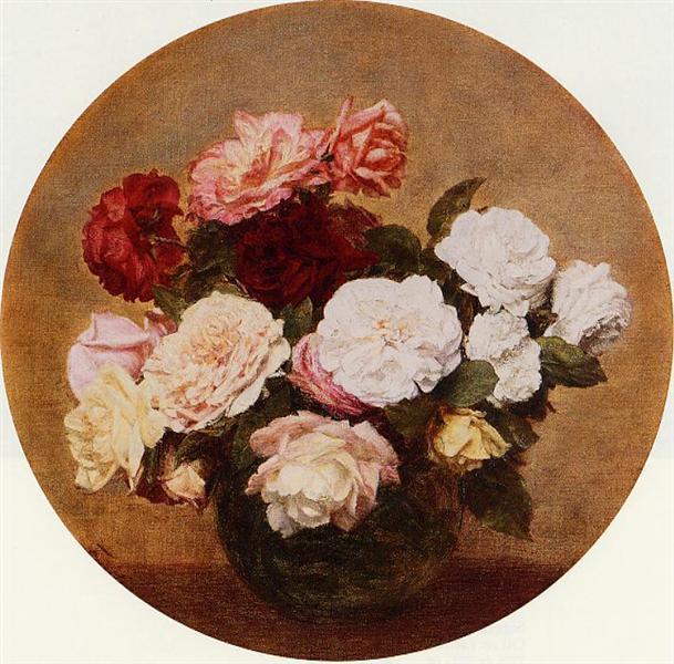 A Large Bouquet of Roses by Henri Fantin-Latour Realism Art dated 1886