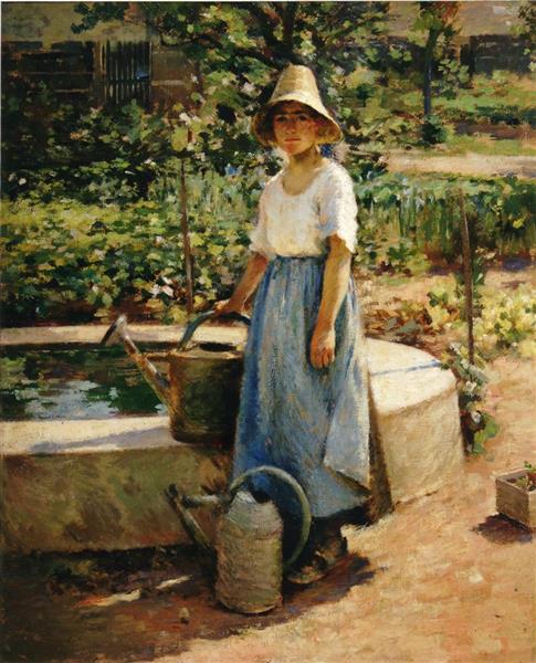 At the Fountain by Theodore Robinson Impressionism Art dated 1890