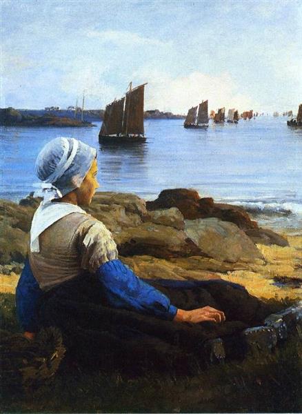 Awaiting His Return by Edward E. Simmons Impressionism Art dated 1884