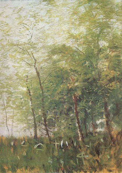 Edge of a Forest with Crosses by Laszlo Mednyanszky Impressionism Art dated 1918