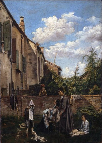 The courtyard of the paternal house by Giovanni Boldini Realism Art dated 1855