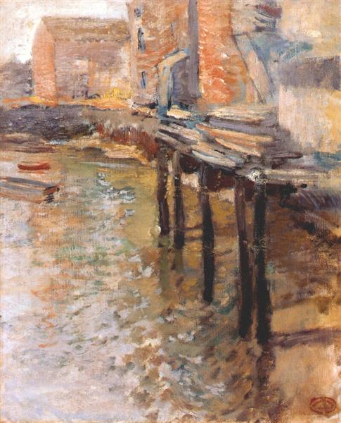 The Old Mill at Cos Cobb by John Henry Twachtman Impressionism Art dated 1902