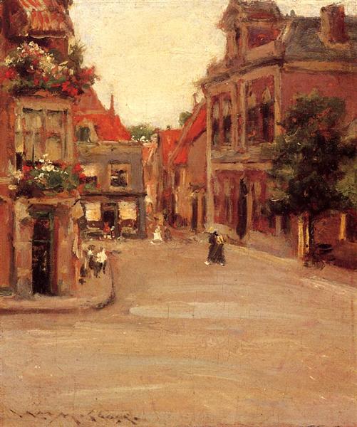 The Red Roofs of Haarlem, aka A Street in Holland by William Merritt Chase Impressionism Art dated 1903