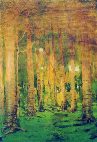 A Birch Grove. Spots of sunlight by Arkhyp Kuindzhi Impressionism Art dated 1895