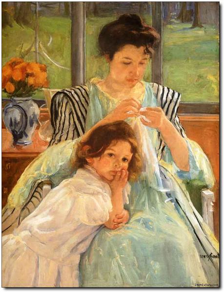 Young Mother Sewing by Mary Cassatt Impressionism Art dated 1900