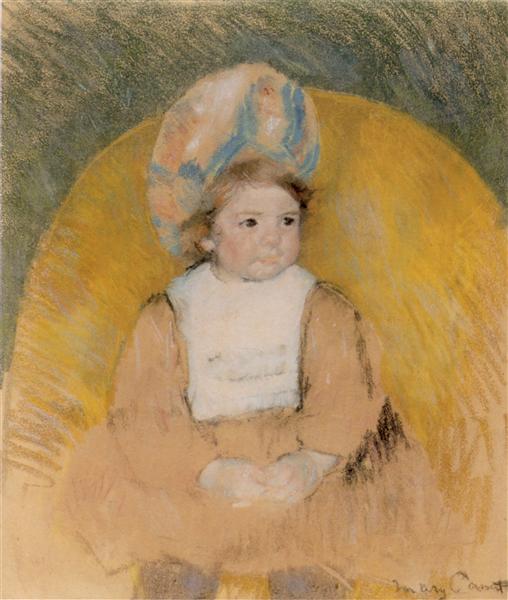 Young Girl Seated in a Yellow Armchair by Mary Cassatt Impressionism Art dated 1902