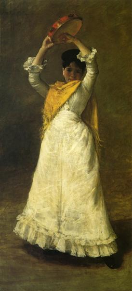 A Madrid Dancing Girl by William Merritt Chase Impressionism Art dated 1886