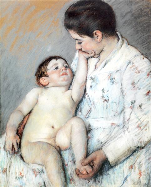 Baby`s First Caress by Mary Cassatt Impressionism Art dated 1891