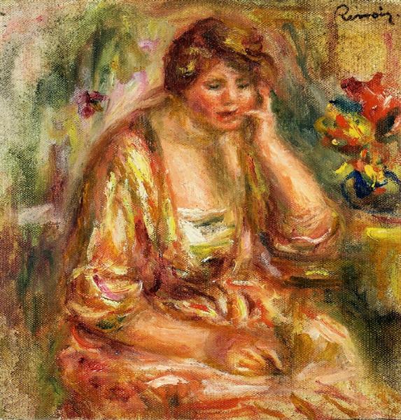 Andree in a Pink Dress by Pierre-Auguste Renoir Impressionism Art dated 1917