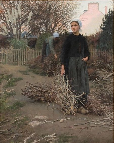 Gathering Wood by Edward E. Simmons Social Realism Art dated 1892