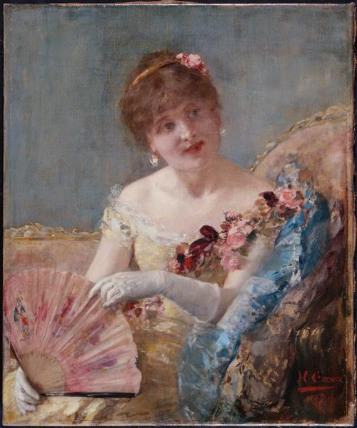 Woman with fan (Portrait of R&#233;jane?) by Henri Gervex Impressionism Art dated 1879