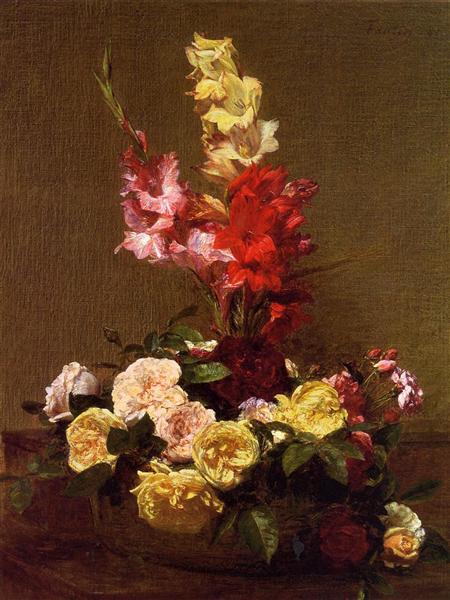 Gladiolas and Roses by Henri Fantin-Latour Realism Art dated 1881