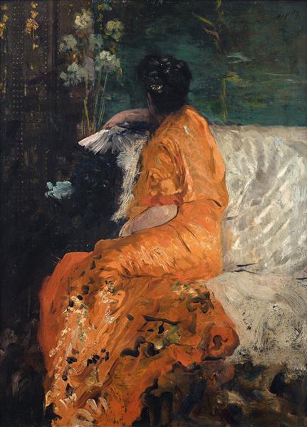 The orange kimono by Giuseppe De Nittis Impressionism Art dated 1884