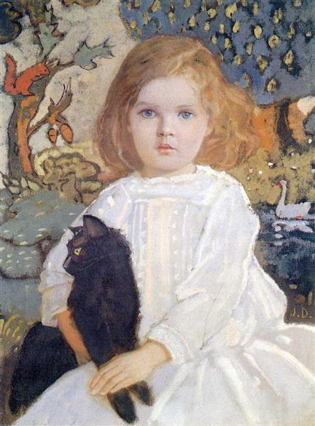 Baba and Billy (portrait of the artist&#39;s daughter, Vivian) by John Duncan Art Nouveau (Modern) Art dated 1920