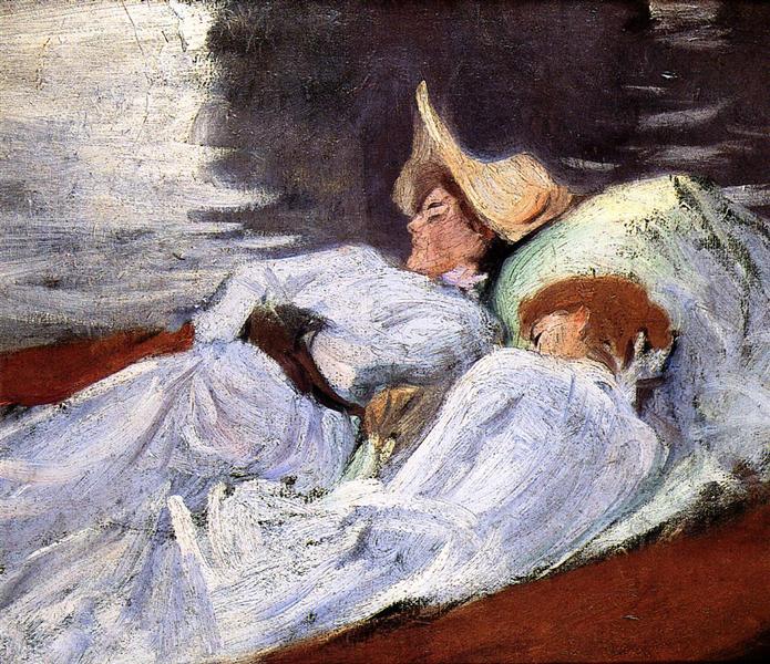 In a Punt by John Singer Sargent Realism Art dated 1889