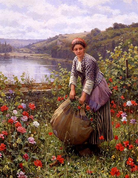 The Grass Cutter by Daniel Ridgway Knight Realism Art dated 1895