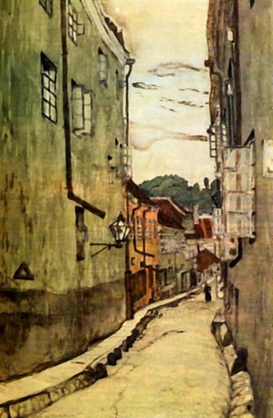 Glassmakers street in Vilno by Mstislav Dobuzhinsky Symbolism Art dated 1906