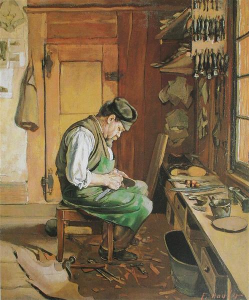 The shoemaker by Ferdinand Hodler Realism Art dated 1878