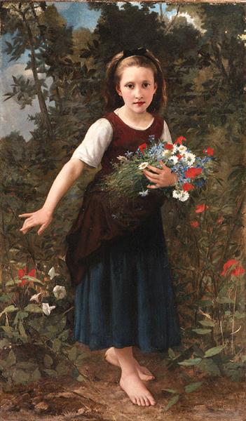 A young girl holding flowers by Charles Victor Thirion Academicism Art