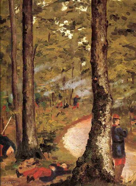 Yerres, Soldiers in the Woods by Gustave Caillebotte Impressionism Art dated 1871