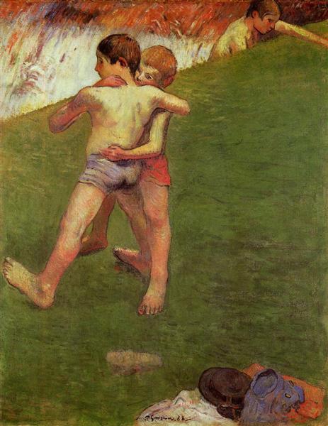 Breton Boys Wrestling by Paul Gauguin Post-Impressionism Art dated 1888