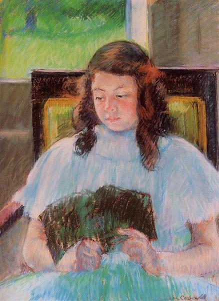 Young Girl Reading by Mary Cassatt Impressionism Art dated 1908