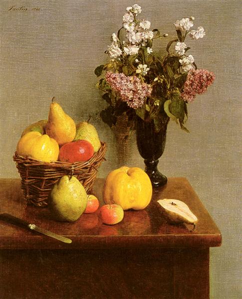 Still Life With Flowers And Fruit by Henri Fantin-Latour Realism Art dated 1866