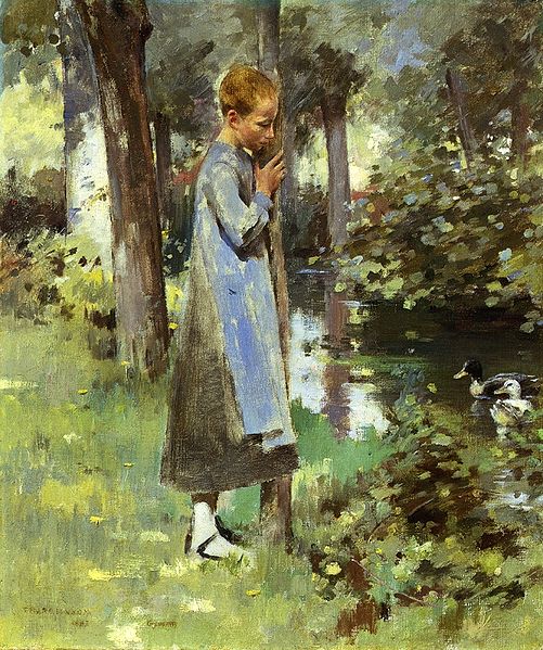 By The River by Theodore Robinson Impressionism Art dated 1887