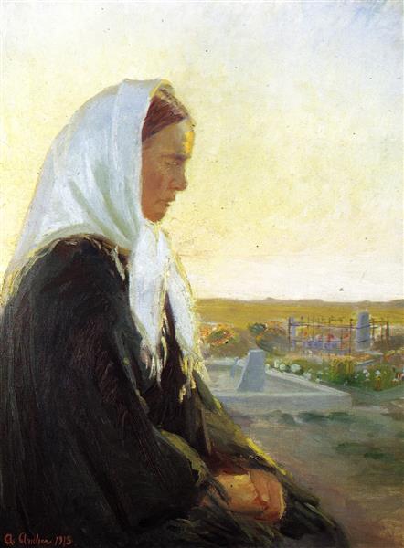 At the Grave by Anna Ancher Realism Art dated 1913