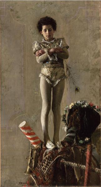 The acrobat by Antonio Mancini Verism Art dated 1879