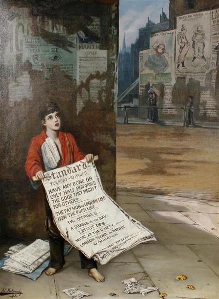 A London News Boy by Augustus Edwin Mulready Naturalism Art dated 1893