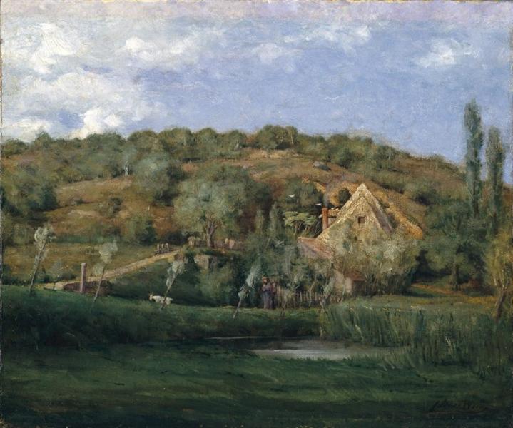 A French Homestead by Julian Alden Weir Tonalism Art dated 1878