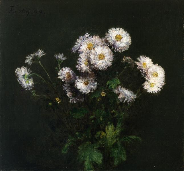 Bouquet of White Chrysanthemums by Henri Fantin-Latour Realism Art dated 1869