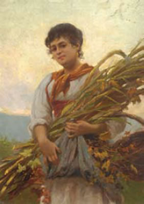 The harvest by Vittorio Tessari Naturalism Art dated 1900