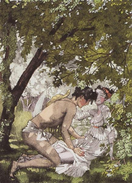 Illustration to the novel Daphnis and Chloe 2 by Konstantin Somov Art Nouveau (Modern) Art dated 1930