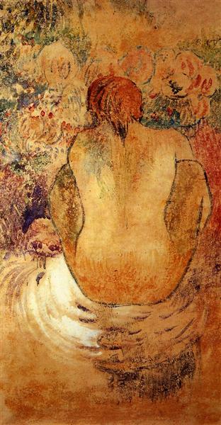 Crouching Tahitian woman by Paul Gauguin Post-Impressionism Art dated 1902