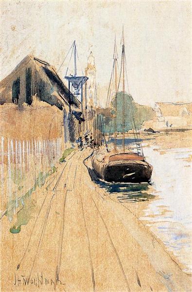 Waterside Scene by John Henry Twachtman Impressionism Art dated 1889