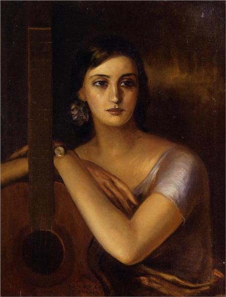 Woman with a Guitar by Julio Romero de Torres Realism Art