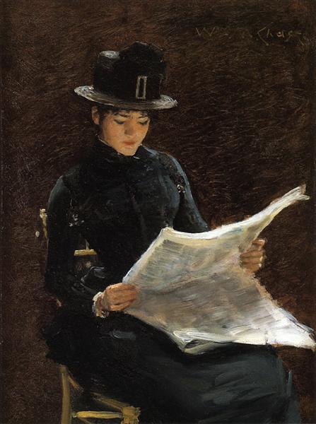 The Morning News by William Merritt Chase Impressionism Art dated 1886