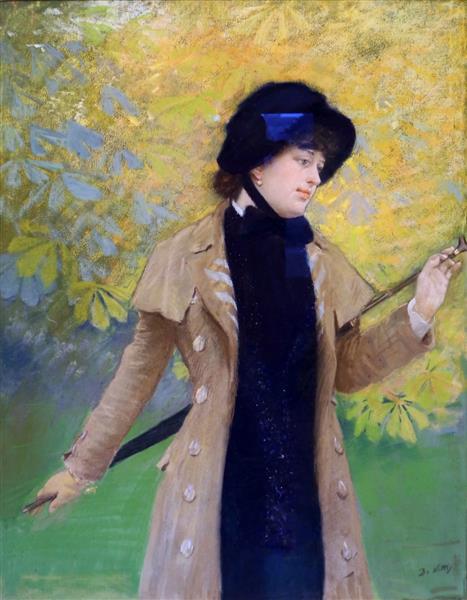 The lady with the Ulster by Giuseppe De Nittis Impressionism Art dated 1882