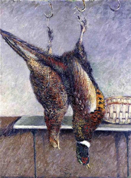 Two Hanging Pheasants by Gustave Caillebotte Impressionism Art dated 1882