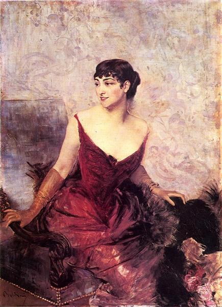 Countess de Rasty Seated in an Armchair by Giovanni Boldini Realism Art dated 1878