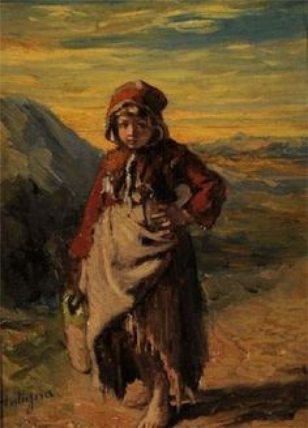 Young Breton in a landscape by Alexandre Antigna Naturalism Art dated 1870