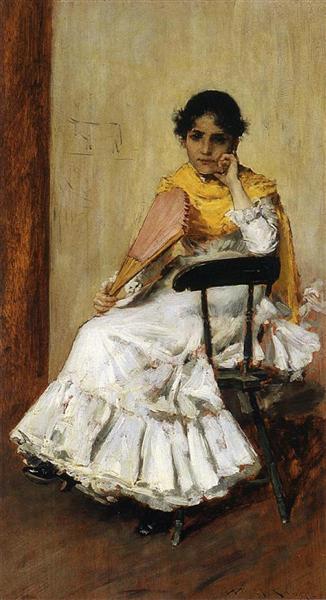 A Spanish Girl (Portrait of Mrs. Chase in Spanish Dress) by William Merritt Chase Impressionism Art