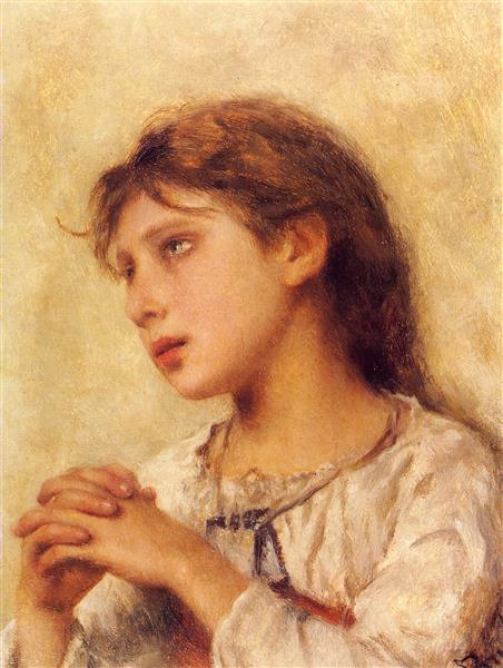 Girl praying by Joan Brull Art Nouveau (Modern) Art