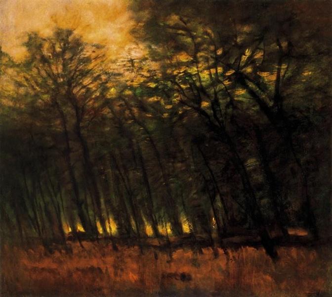 Fires in the Forest by Laszlo Mednyanszky Expressionism Art dated 1910