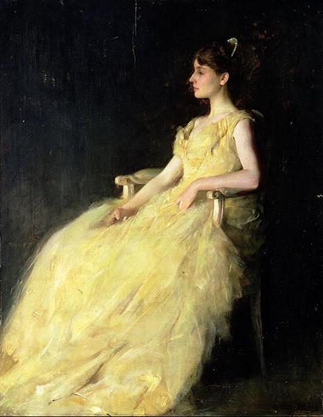 Lady in Yellow by Thomas Dewing Realism Art dated 1888